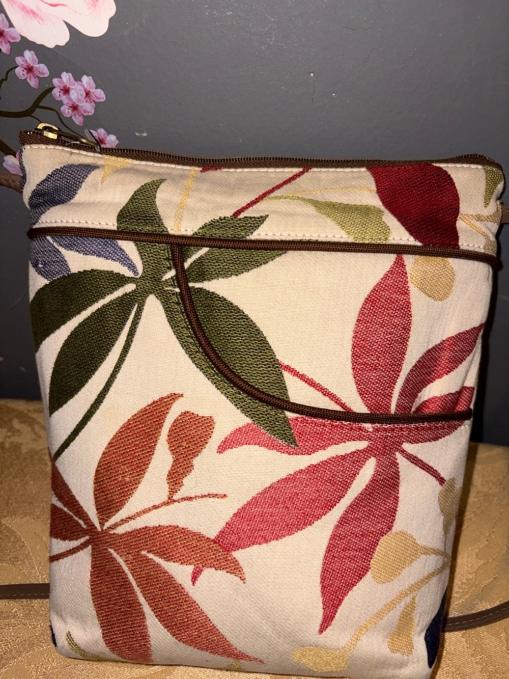 Danny K Beverly Hills Multicolor Leaf-Print Canvas Crossbody Bag by - Picture 4 of 8